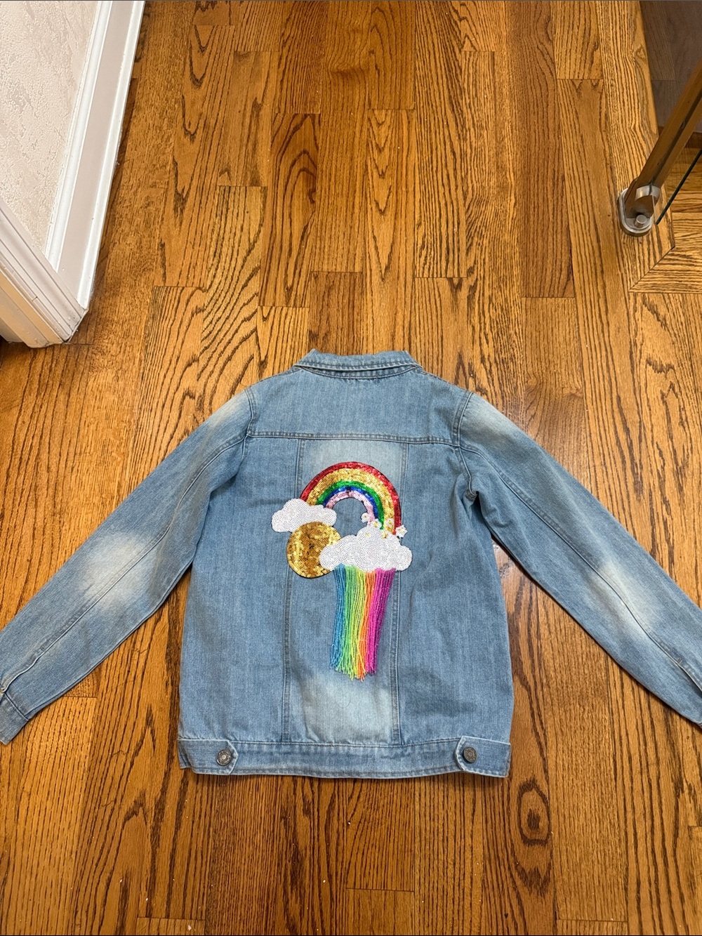 Lola and the Boys Light Blue Kids Denim Jacket with Rainbow Sequin Patch